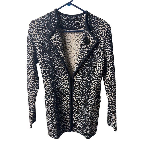 Carlisle Womens Knit Jacket Black Small Leopard Print Sleeved Mob Wife - Picture 1 of 6